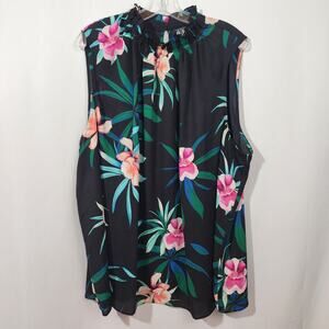 Worthington semi sheer large colorful flower print sleeveless blouse woman sz XL